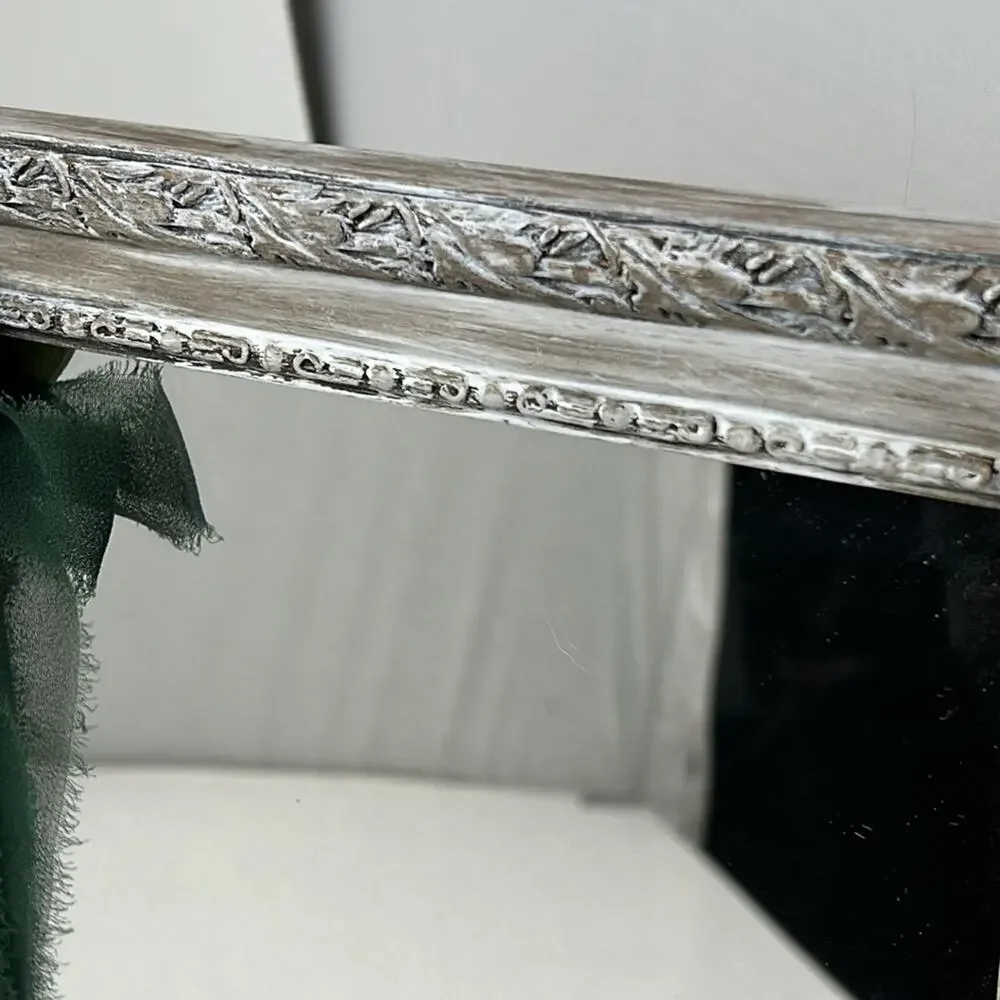 Hand Painted & Distressed Mirror Paper Rose & Green Chiffon Bow